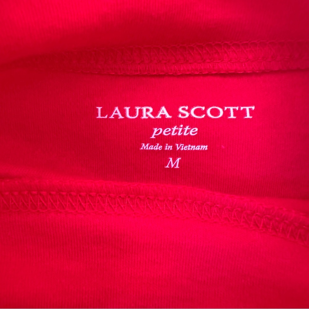 LAURA SCOTT Red Mock Neck Long Sleeve Cotton Blend Top Medium Petite Holiday - Picture 5 of 7